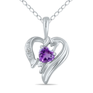 Genuine Amethyst and Diamond Heart MOM Pendant in 10K White Gold- SPP3367AM