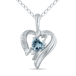 Aquamarine and Diamond Heart MOM Pendant in 10K White Gold- SPP3367AQ