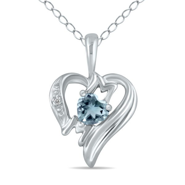 Aquamarine and Diamond Heart MOM Pendant in 10K White Gold- SPP3367AQ