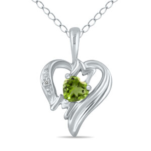 Peridot and Diamond Heart MOM Pendant in 10K White Gold- SPP3367PD