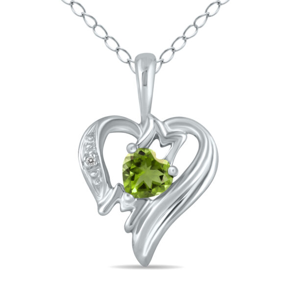 Peridot and Diamond Heart MOM Pendant in 10K White Gold- SPP3367PD