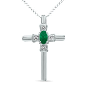 Emerald and Diamond Cross Pendant 10K White Gold- SPP4653EM