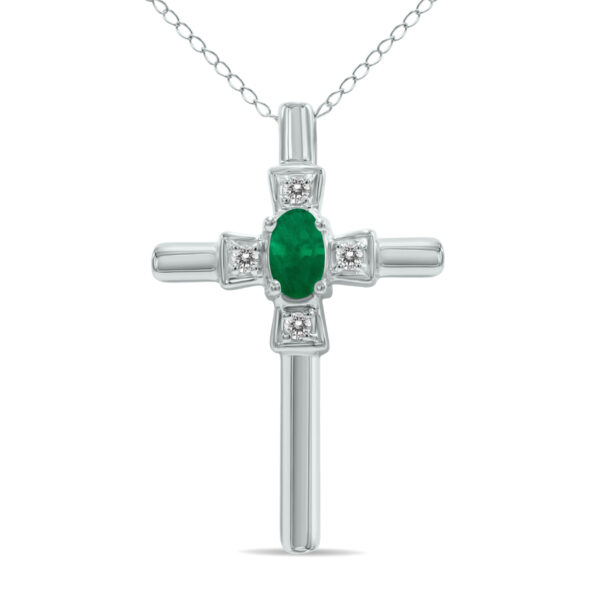 Emerald and Diamond Cross Pendant 10K White Gold- SPP4653EM