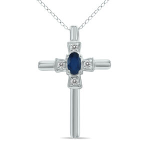 Sapphire and Diamond Cross Pendant 10K White Gold- SPP4653SP