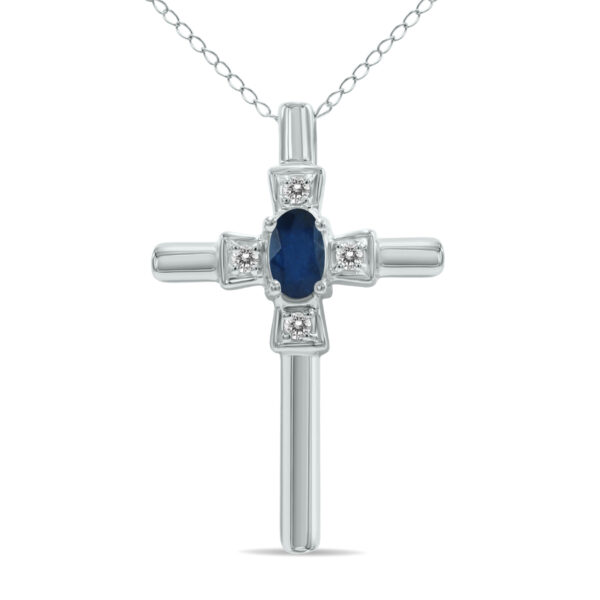Sapphire and Diamond Cross Pendant 10K White Gold- SPP4653SP