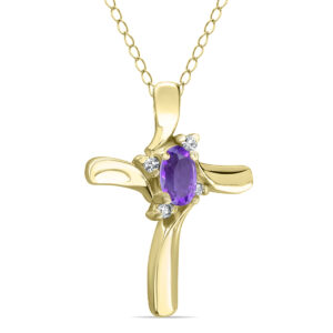 Amethyst Cross Diamond Pendant 10k Yellow Gold- SPP52008AM
