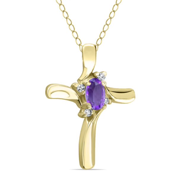 Amethyst Cross Diamond Pendant 10k Yellow Gold- SPP52008AM
