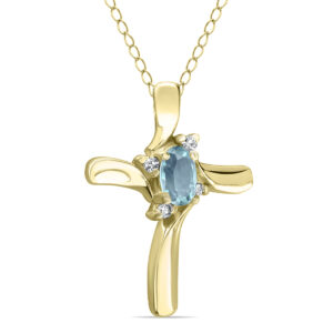 Aquamarine Cross Diamond Pendant 10k Yellow Gold- SPP52008AQ