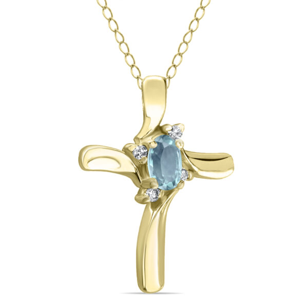 Aquamarine Cross Diamond Pendant 10k Yellow Gold- SPP52008AQ