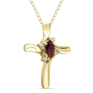 Garnet Cross Diamond Pendant 10k Yellow Gold- SPP52008GT