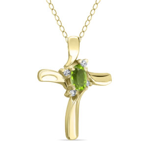 Peridot Cross Diamond Pendant 10k Yellow Gold- SPP52008PD