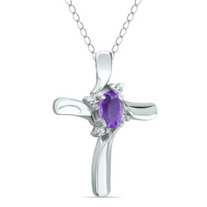 Amethyst Cross Diamond Pendant 10k White Gold- SPP52009AM