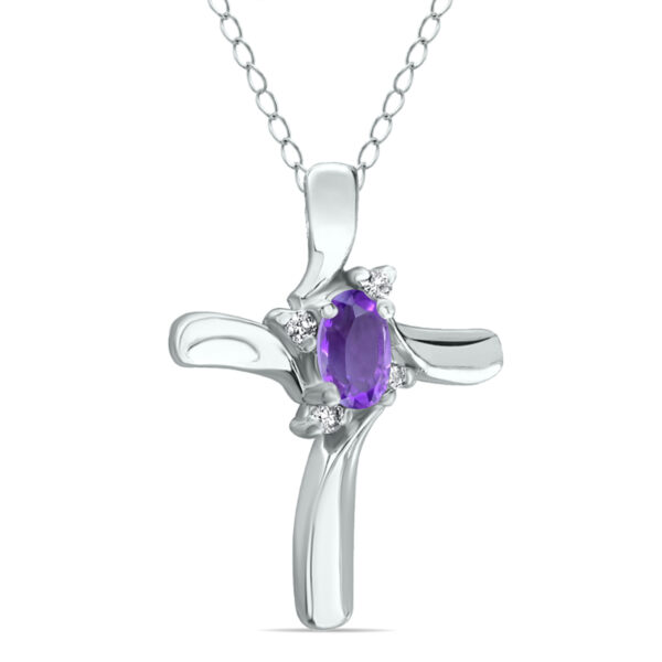 Amethyst Cross Diamond Pendant 10k White Gold- SPP52009AM