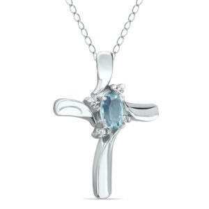 Aquamarine Cross Diamond Pendant 10k White Gold- SPP52009AQ