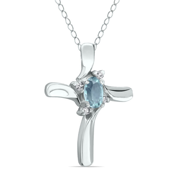 Aquamarine Cross Diamond Pendant 10k White Gold- SPP52009AQ
