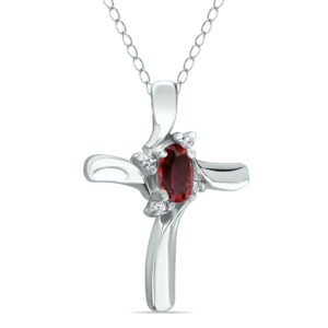 Garnet Cross Diamond Pendant 10k White Gold- SPP52009GT