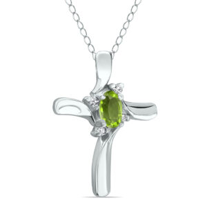 Peridot Cross Diamond Pendant 10k White Gold- SPP52009PD