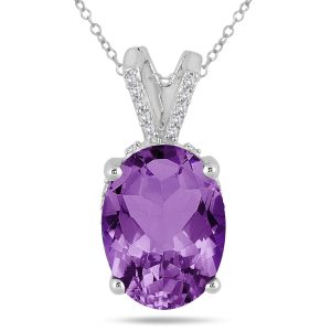 7 Carat Oval Amethyst and Diamond Engraved Pendant in 10K White Gold- SPP55182AM