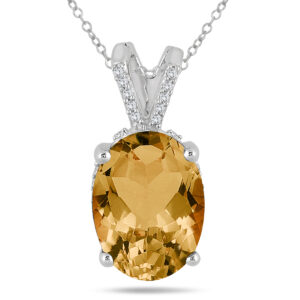 7 Carat Oval Citrine and Diamond Engraved Pendant in 10K White Gold- SPP55182CT