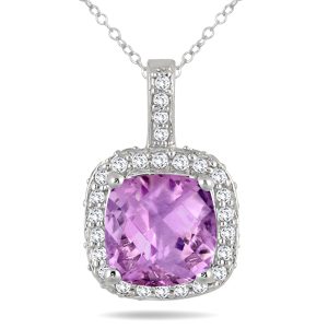 1.50 Carat TW Cushion Amethyst and Diamond Halo Pendant in 10K White Gold- SPP55185AM