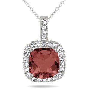 1.50 Carat TW Cushion Garnet and Diamond Halo Pendant in 10K White Gold- SPP55185GT