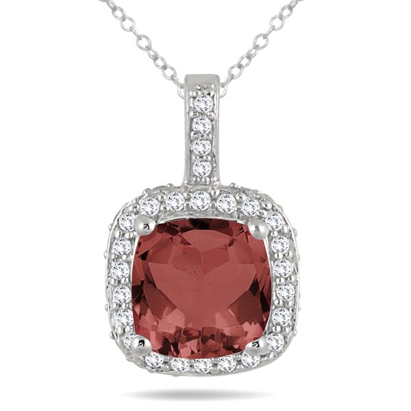 1.50 Carat TW Cushion Garnet and Diamond Halo Pendant in 10K White Gold- SPP55185GT