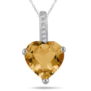 2.70 Carat Citrine Heart and Diamond Pendant in 10K White Gold- SPP55186CT