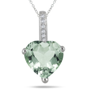 2.70 Carat Green Amethyst Heart and Diamond Pendant in 10K White Gold- SPP55186GA