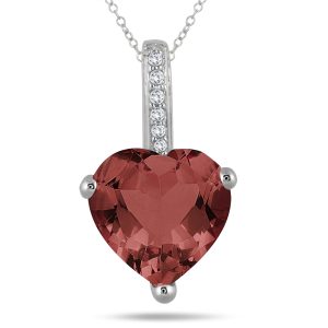 2.70 Carat Garnet Heart and Diamond Pendant in 10K White Gold- SPP55186GT