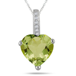 2.70 Carat Peridot Heart and Diamond Pendant in 10K White Gold- SPP55186PD