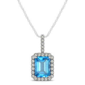 2 1/2 Carat Blue Topaz and Diamond Halo Pendant in 14K White Gold- SPP55259BT