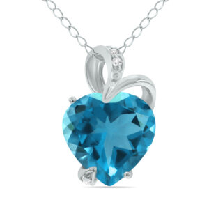 3.50 Carat Blue Topaz Heart and Diamond Pendant in 14K White Gold- SPP7767BT