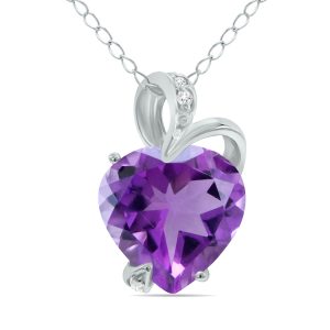3.50 Carat Amethyst Heart and Diamond Pendant in 14K White Gold- SPP7864AM