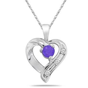 Tanzanite and 3 Stone Diamond Heart Pendant 14kt White Gold- SPP7873TZ