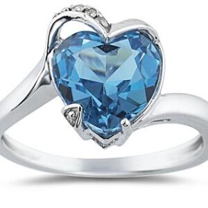 Heart Shaped Blue Topaz and Diamond Ring in 14K White Gold- SPP7876BT
