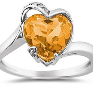 Heart Shaped Citrine and Diamond Curve Ring in 14K White Gold- SPP7876CT