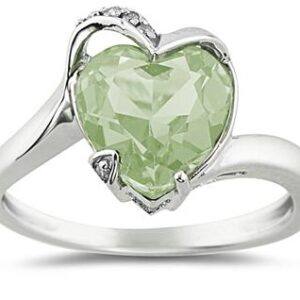Heart Shaped Green Amethyst and Diamond Curve Ring in 14K White Gold- SPP7876GA