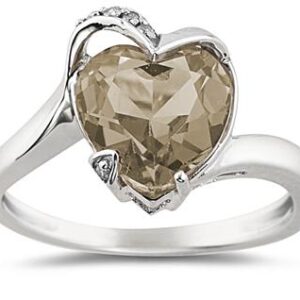 Heart Shaped Smokey Quartz and Diamond Ring in 14K White Gold- SPP7876SQ