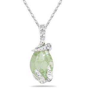 Pear Shaped Green Amethyst and Diamond Pendant in 10k White Gold- SPP7879GA