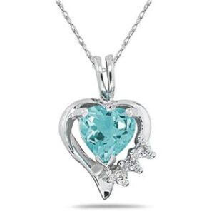 Heart Shape Aquamarine & Diamond Pendant in 10k White Gold- SPP7882AQ