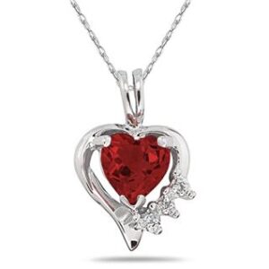 Heart Shape Garnet & Diamond Pendant in 10k White Gold- SPP7882GT