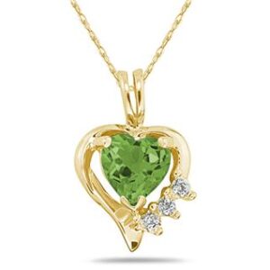Heart Shape Peridot & Diamond Pendant in 10k Yellow Gold- SPP7883PD