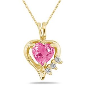 Heart Shape Pink Topaz & Diamond Pendant in 10k Yellow Gold- SPP7883PZ