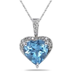 Blue Topaz & Dimaond Heart Pendant in 10K White Gold- SPP7939BT