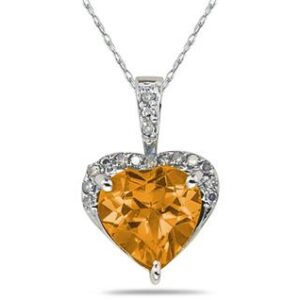 Citrine & Dimaond Heart Pendant in 10k White Gold- SPP7939CT