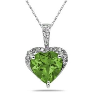 Peridot & Diamond Heart Pendant in 10k White Gold- SPP7939PD