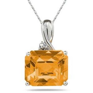 7.60 Carat Emerald Cut Citrine & Diamond Pendant in 10k White Gold- SPP7949CT