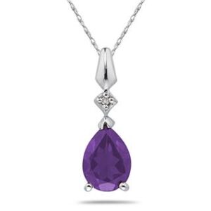 Pear Shaped Amethyst & Diamond Pendant in White Gold- SPP7955AM