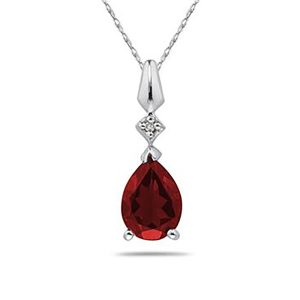 Pear Shaped Garnet & Diamond Pendant in 10k White Gold- SPP7955GT