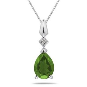Pear Shaped Peridot & Diamond Pendant in White Gold- SPP7955PD